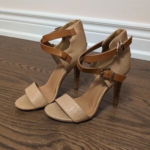 Beige Buckle High Heels